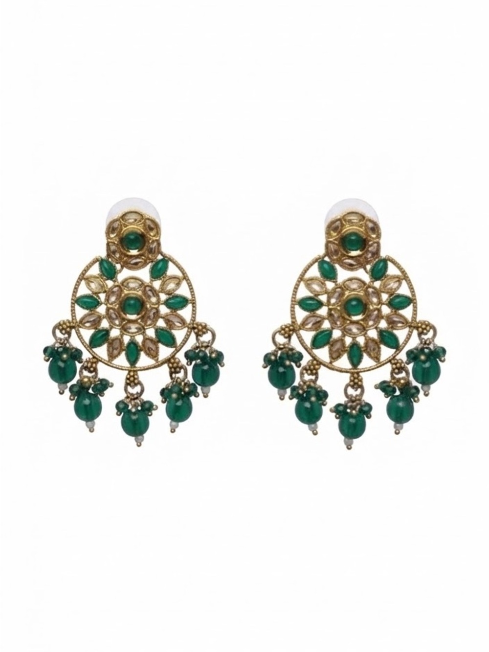 Gold-Tone Green Floral Chandelier Earrings